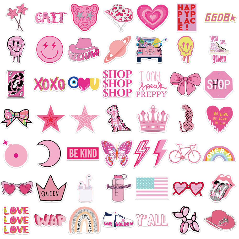 50 Pink Graffiti Stickers Water Bottles Laptops