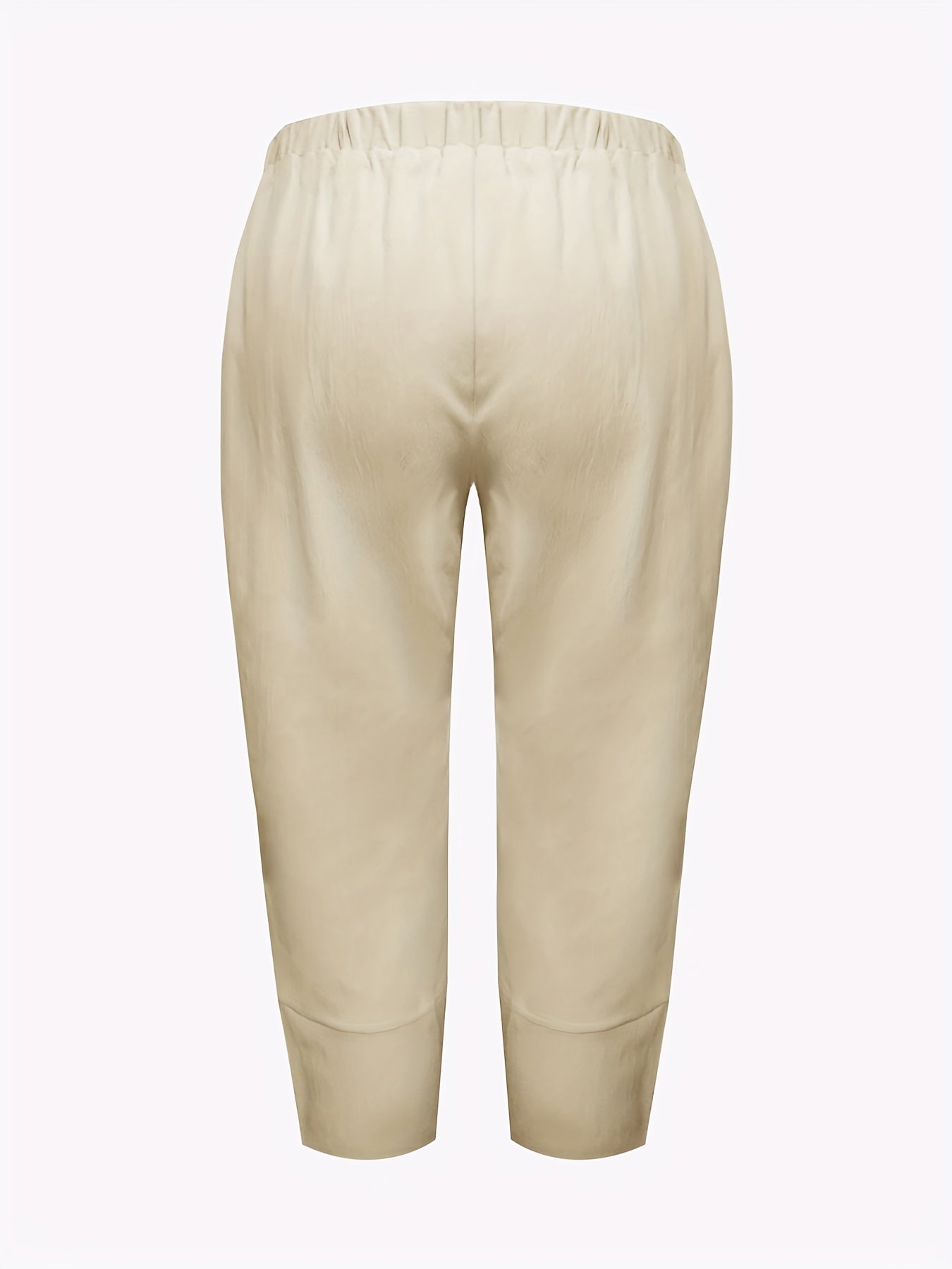  Solid Elastic Waist Cargo Pants