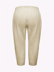  Solid Elastic Waist Cargo Pants