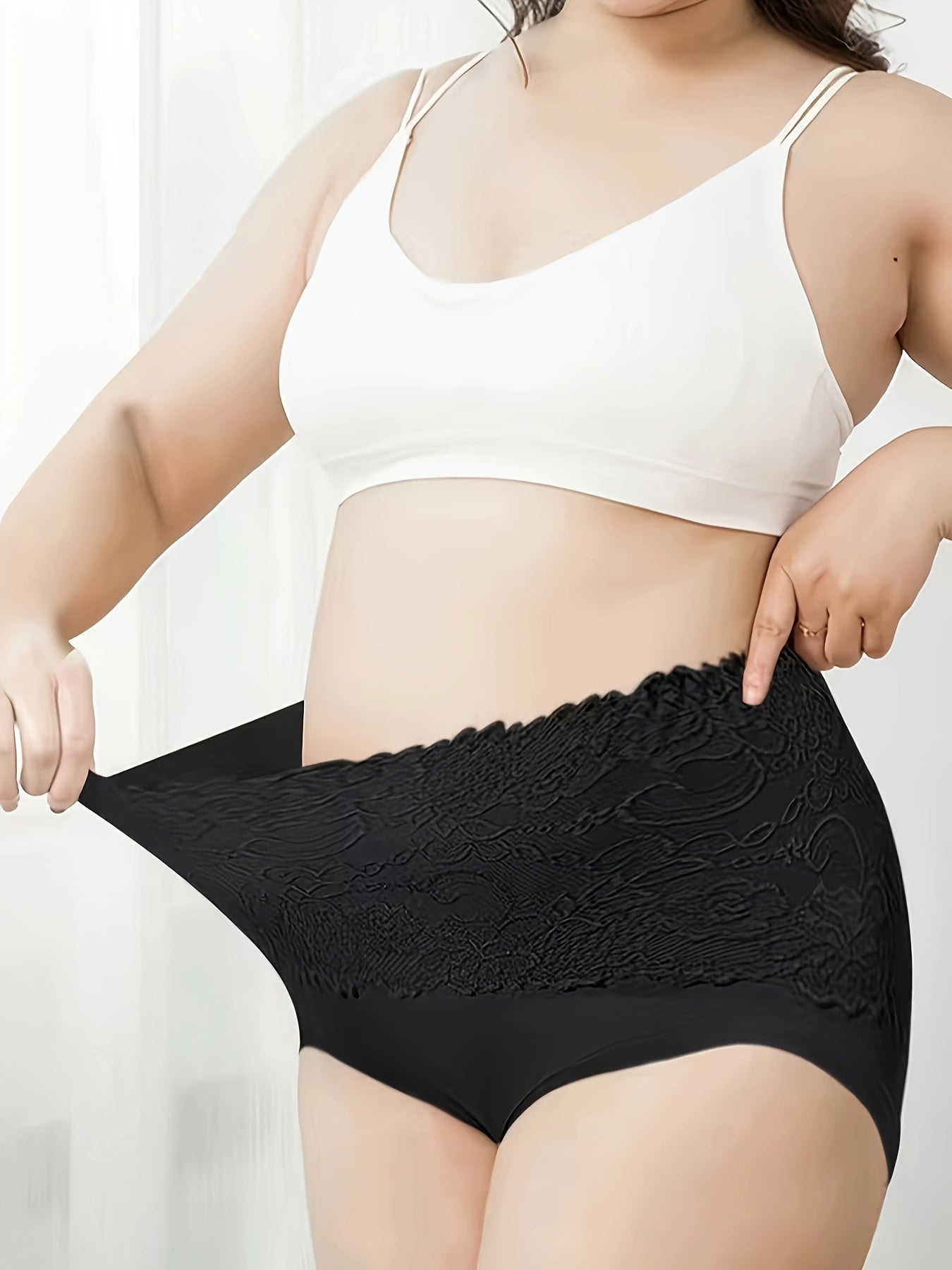 4 Pack Plus Size Lace High Waisted Comfort Panties Set