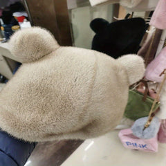 Bear Ears Plush Cloche Hats Faux Fur Warm Bucket Hat