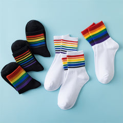Women's Rainbow Striped Crew Socks Casual & Comfy