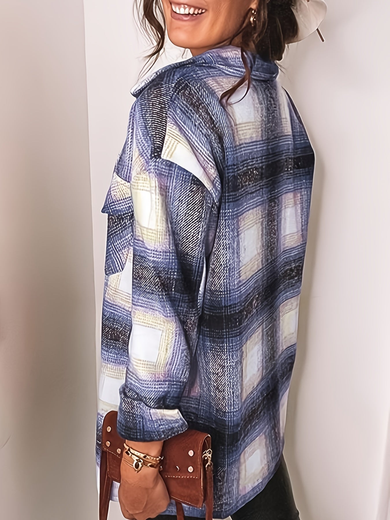  Plaid Print Long Sleeve Button Up Shirt Top