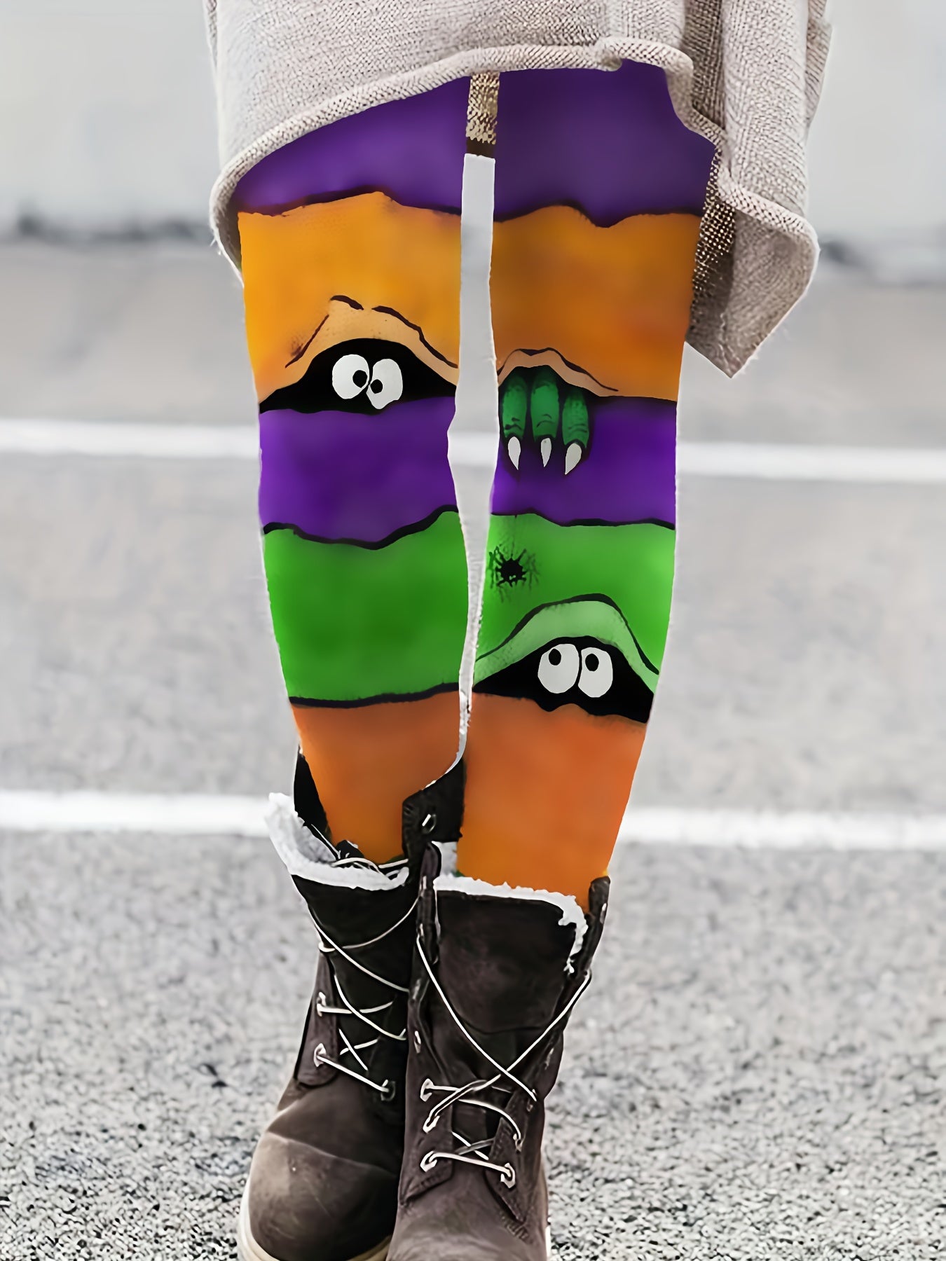  Colorblock Monster Print Skinny Trousers