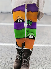  Colorblock Monster Print Skinny Trousers