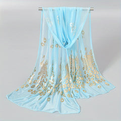Peacock Hot Stamping Scarf Thin Breathable Shawl Women Sunscreen Windproof