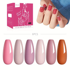 Nude Pink Gel Nail Polish Kit 6 Colors Soak Off No Wipe Gel Varnish Set