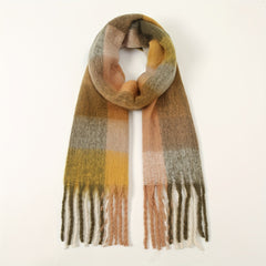 Fleece Tassel Scarf Block Warm Shawl Classic Casual Windproof Head Wrap Outdoor