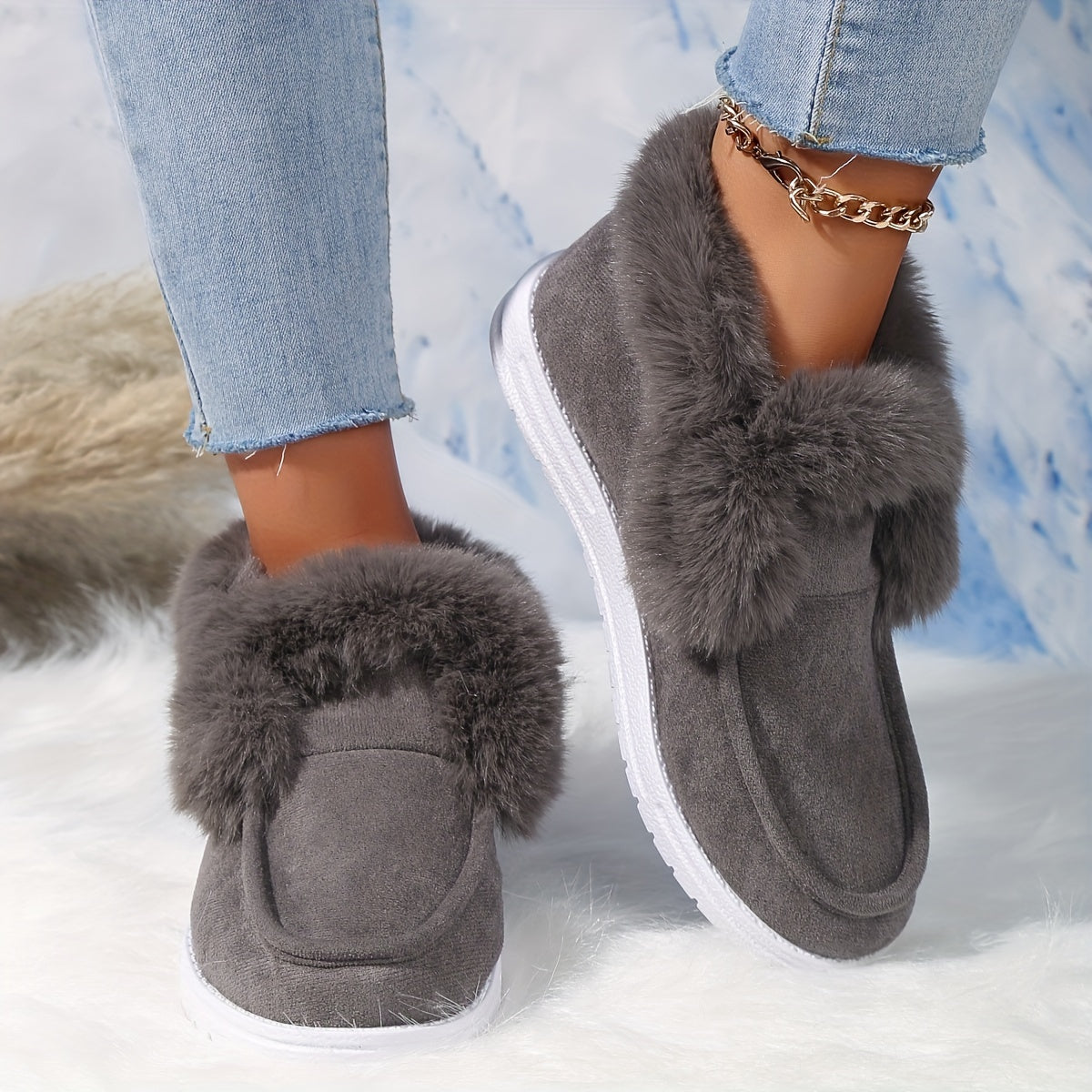 Plush Thermal High Top Slip On Ankle Boots