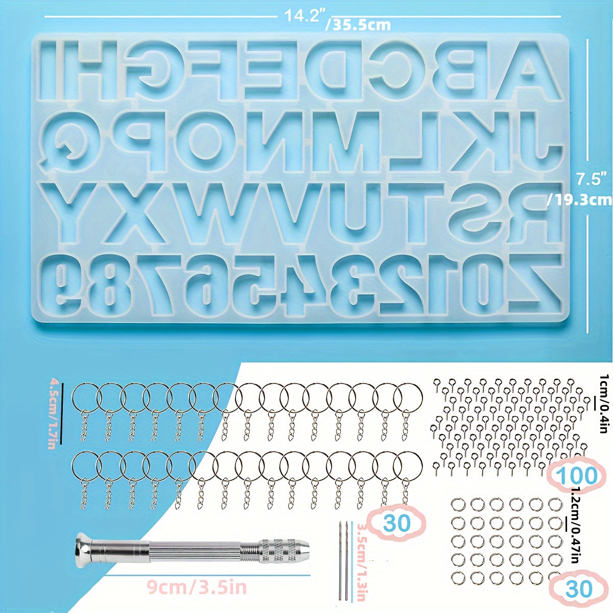 134Pcs Silicone Alphabet Resin Molds Kit for Epoxy Resin Casting with Hand Drill
