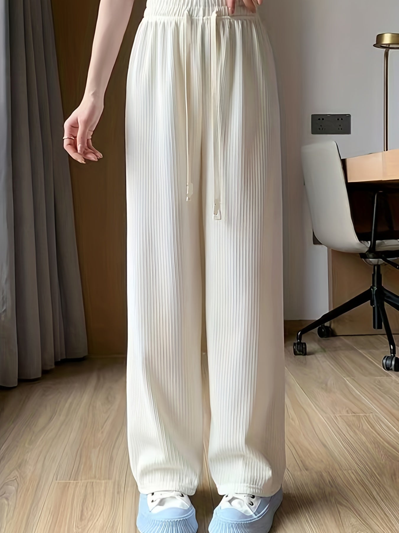  Ribbed Drawstring Straight Leg Trousers