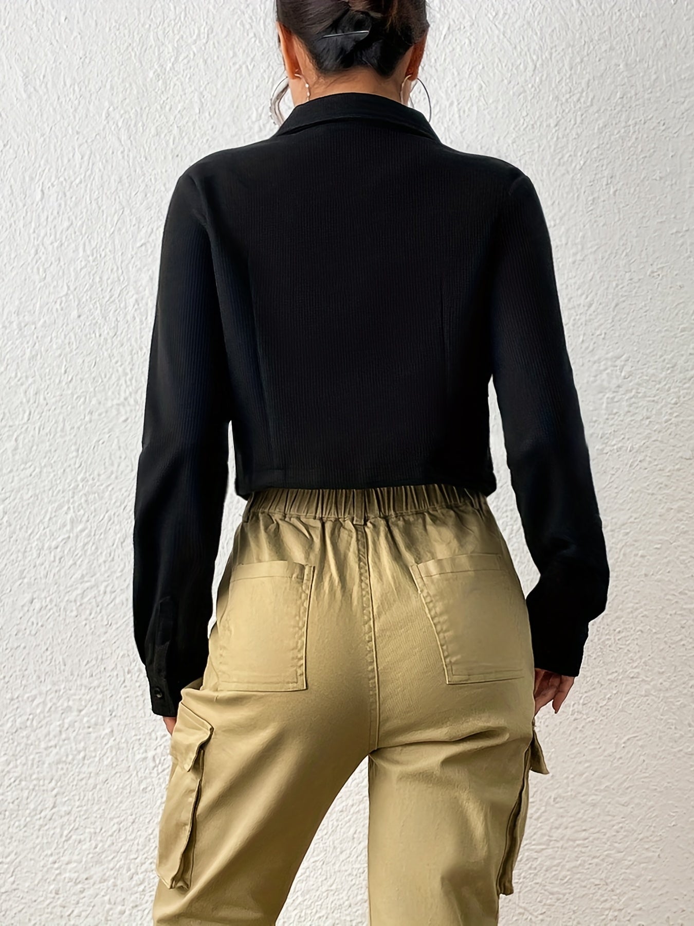 Zipper Solid Jacket Turn Down Collar Long Sleeve Outerwear