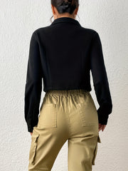 Zipper Solid Jacket Turn Down Collar Long Sleeve Outerwear