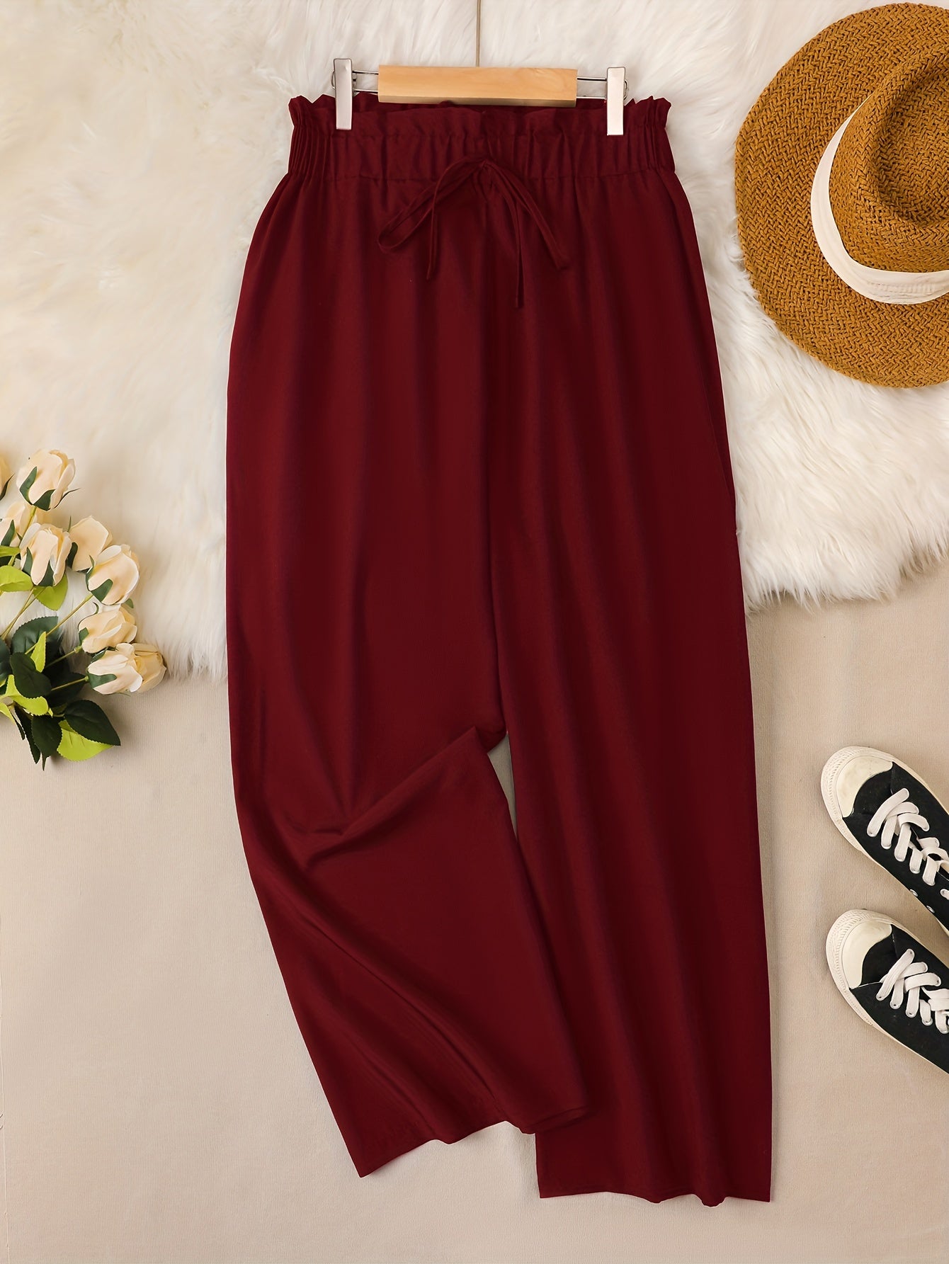  Ruffle Trim Wide Leg Trousers