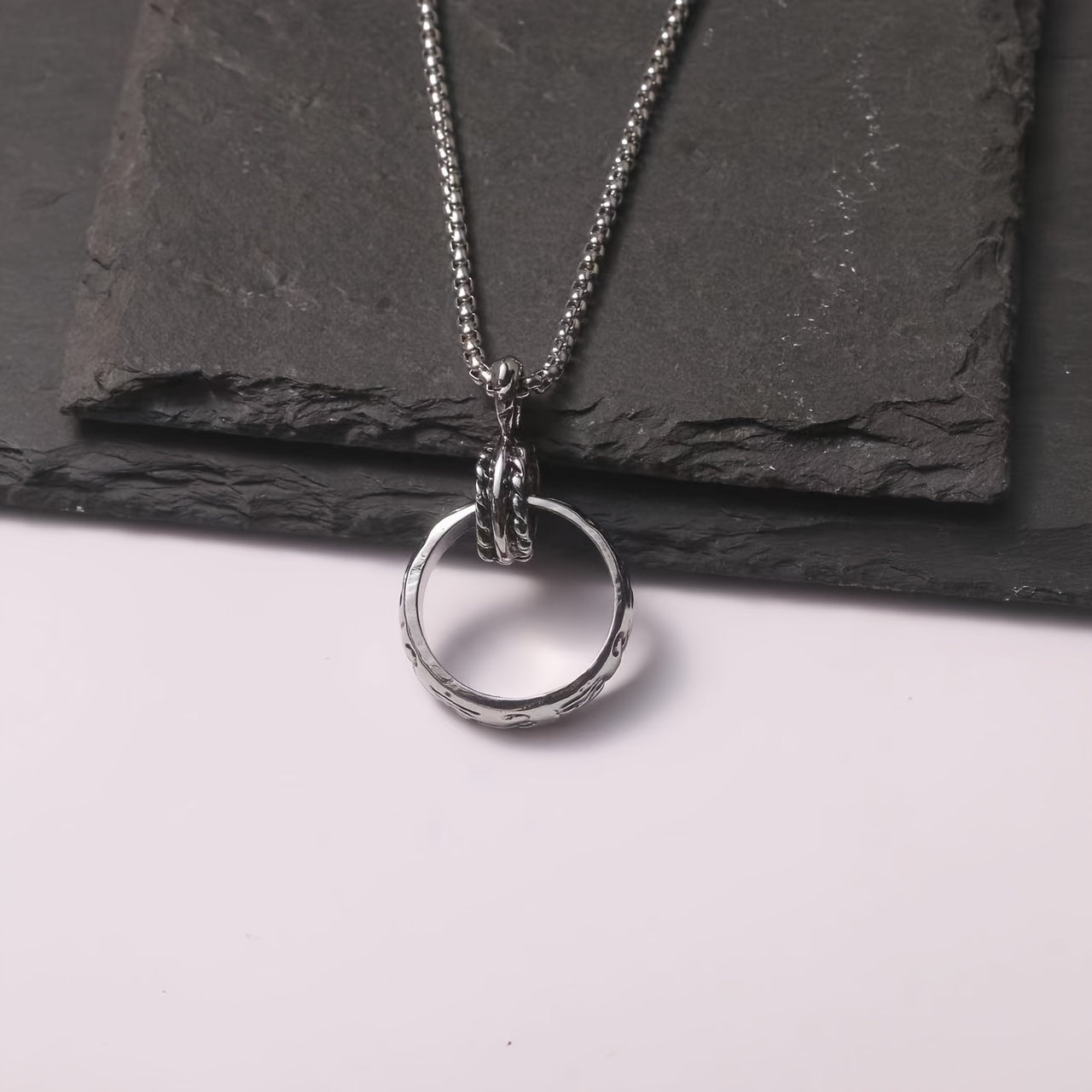 Men's Titanium Steel Ring Pendant Necklace Retro Accessory for Couples