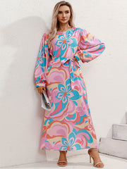 Women's Plus Floral Print Lantern Sleeve Maxi Dress