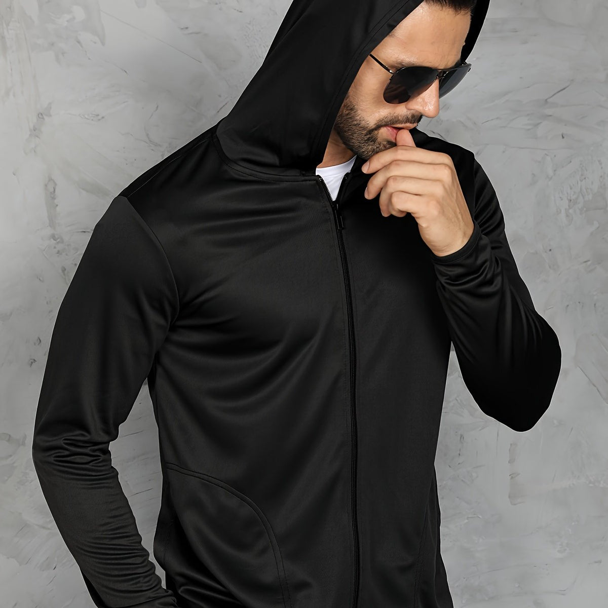 Men's Zipper Hooded Jacket for Outdoor Sports