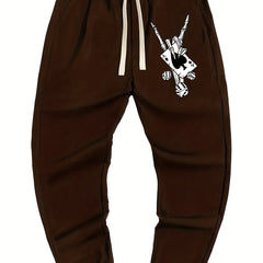 Hand Skeleton & Dice Poker Print Men's Drawstring Sweatpants