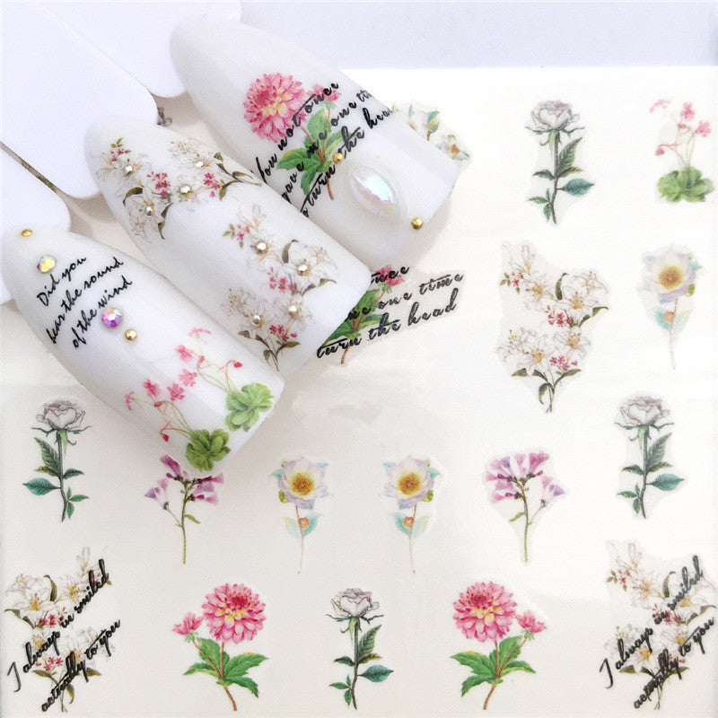 Floral Spring Summer Nail Art Decals Tulips Fern Stickers