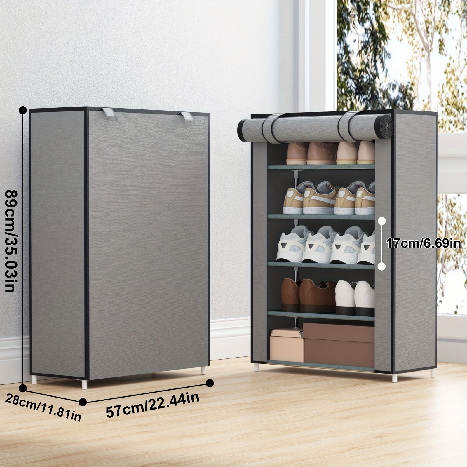 Portable Vertical Shoe Rack with Dustproof Cover - Shoe Storage Cabinet