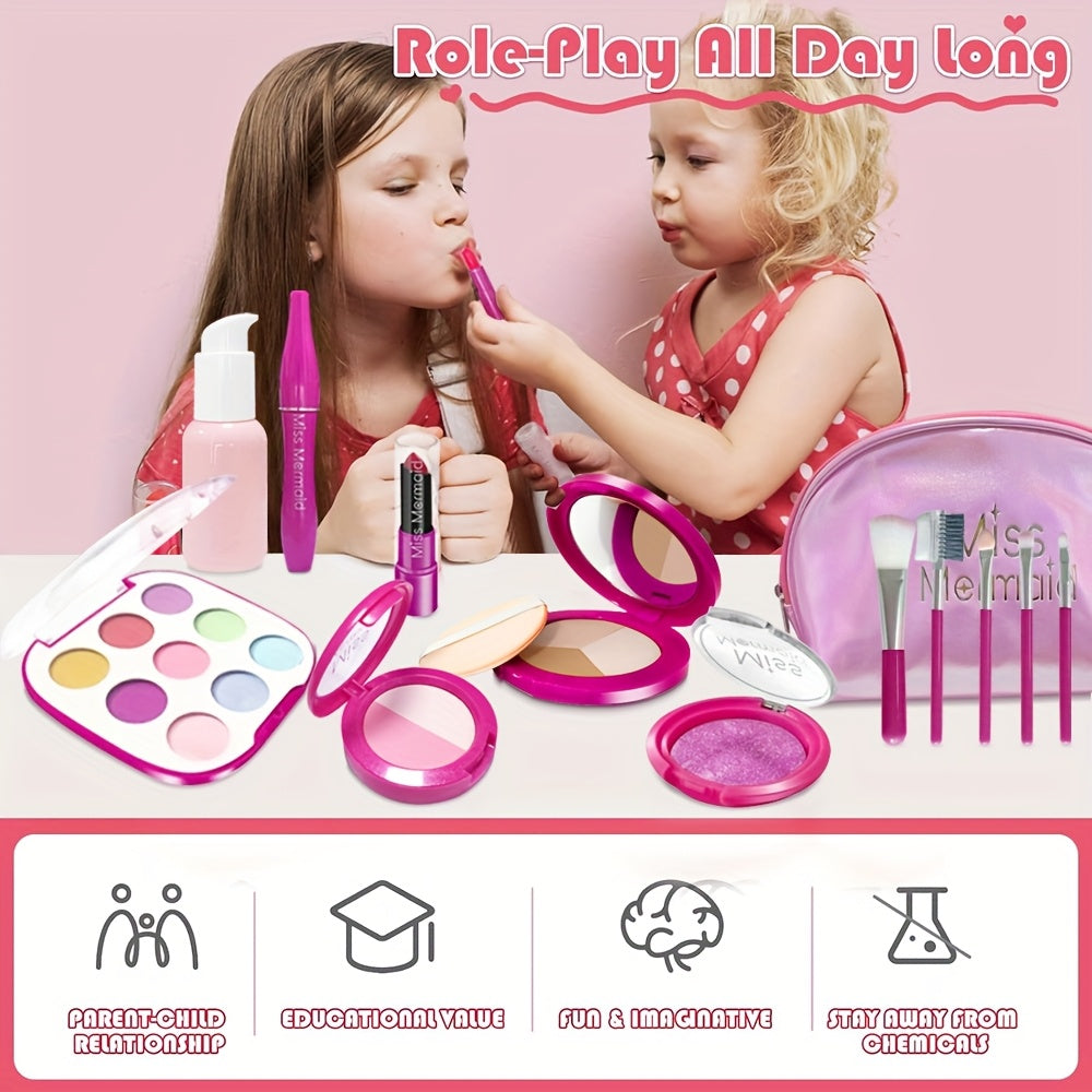 14pcs Kids Girls Makeup Set with Bag Brushes Props for Age 3 Halloween G