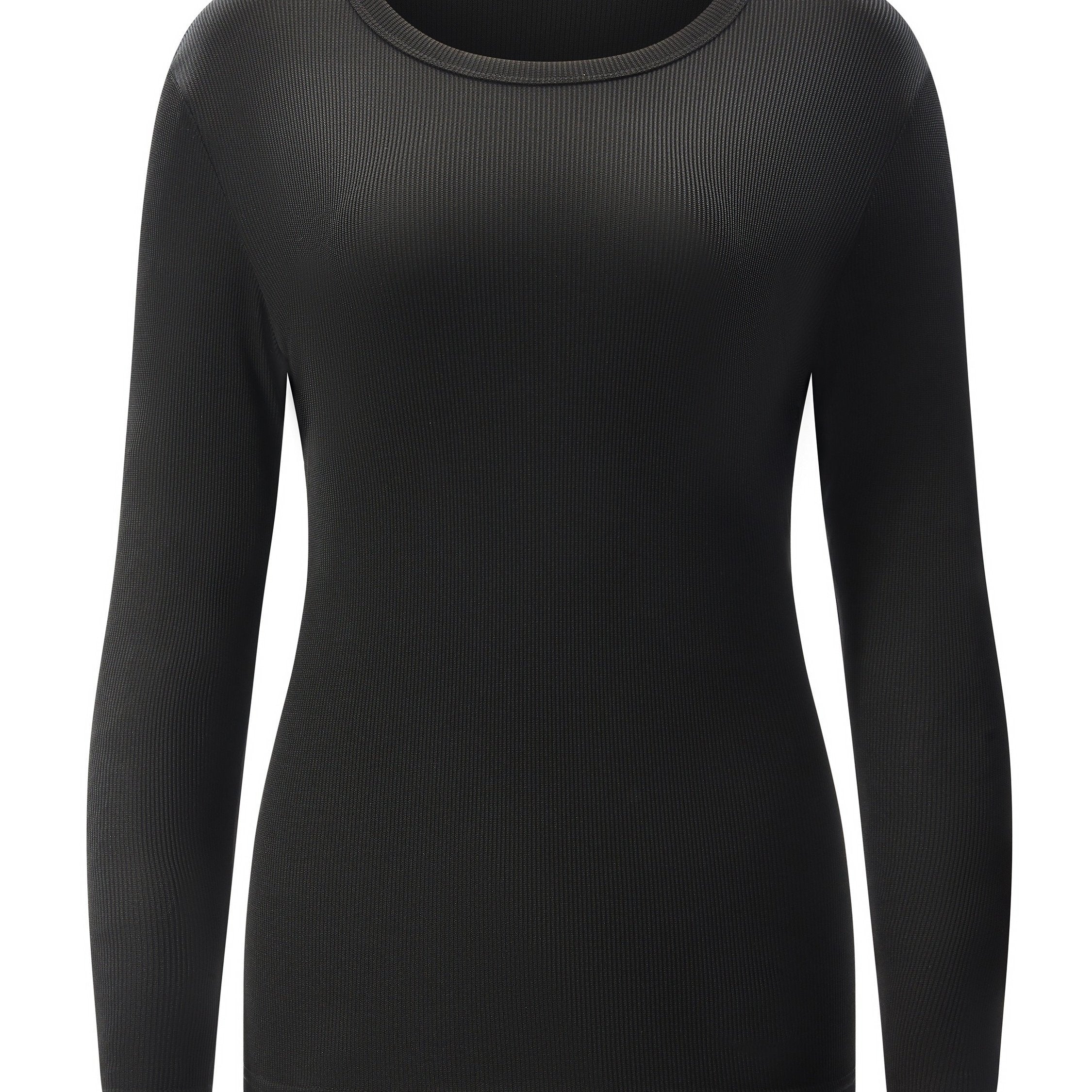 Ribbed Round Neck Long Sleeve T shirt for Women