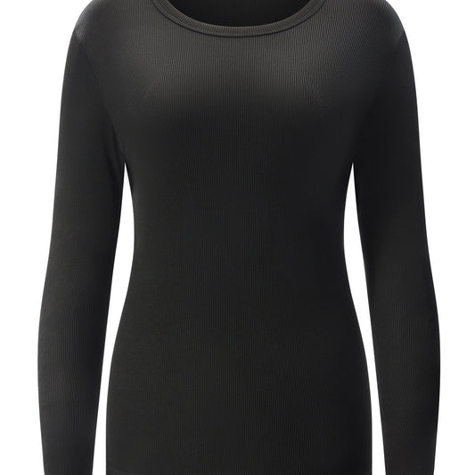 Ribbed Round Neck Long Sleeve T shirt for Women