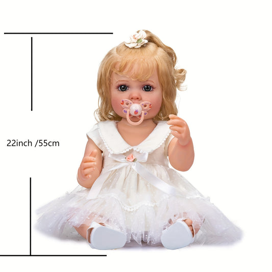 22" Realistic Vinyl Doll with Hand Planted Hair, Waterproof