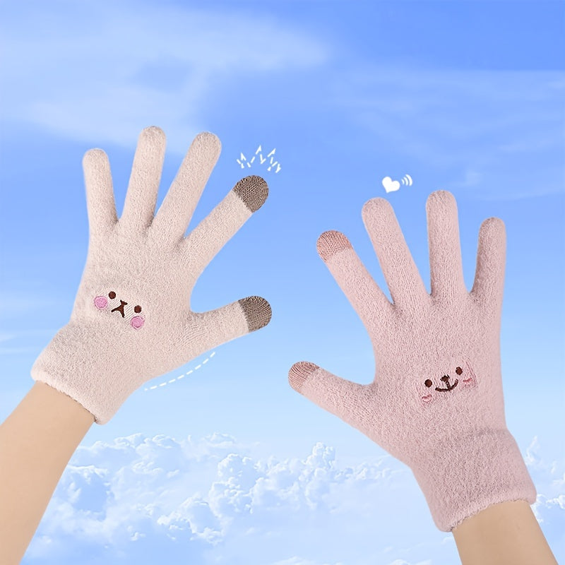 Cartoon Embroidered Winter Gloves for Women