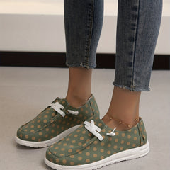 Yellow Polka Dot Canvas Shoes Lace Up Lightweight Walking Shoes
