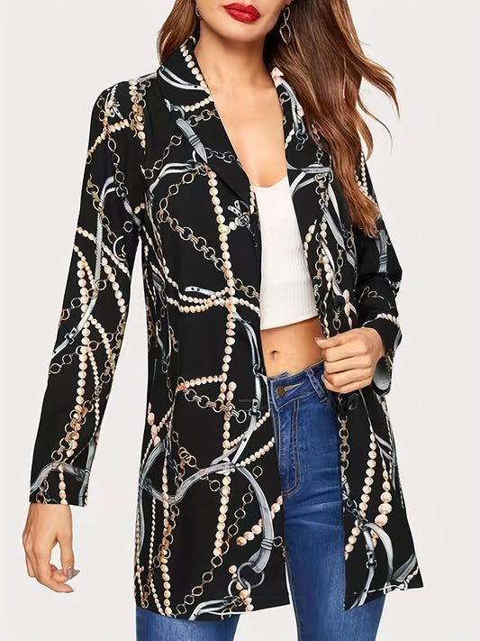 Graphic Print Single Breasted Blazer Casual Long Sleeve Blazer