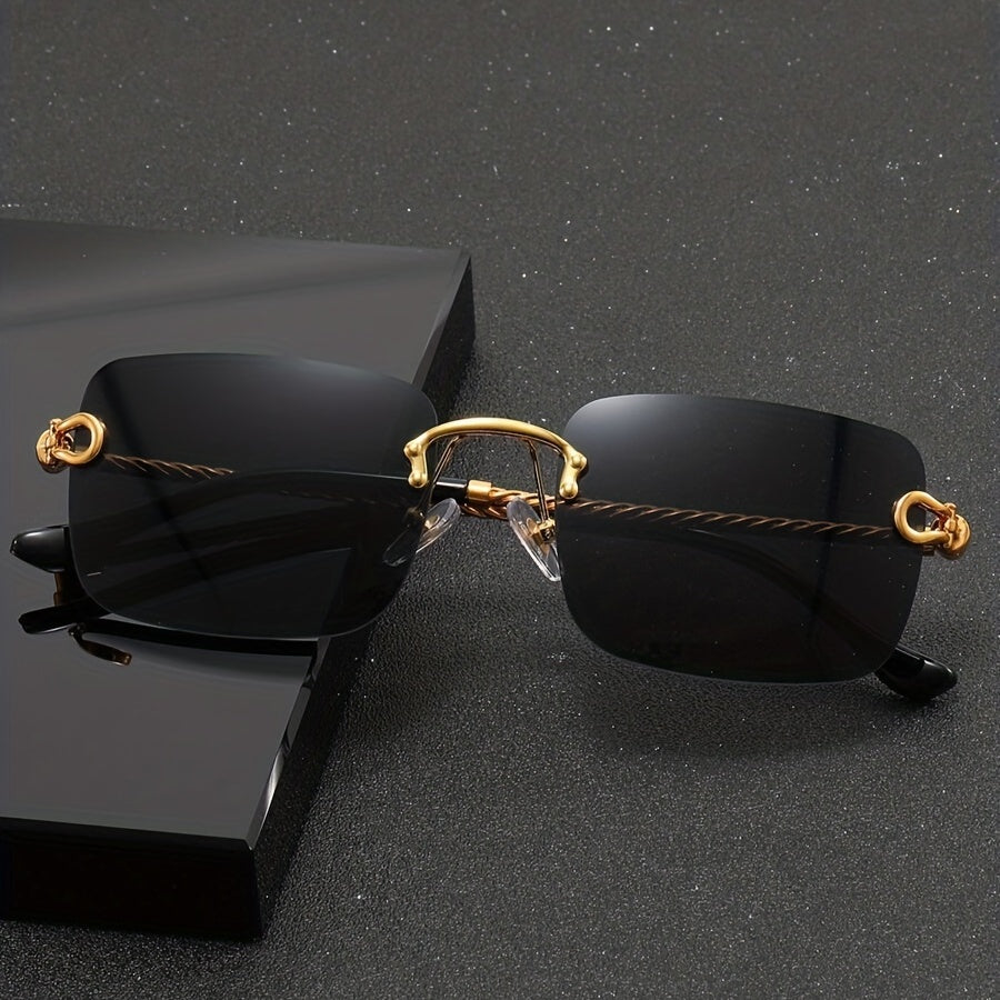 Men's Square Lens Rimless Sunglasses Vintage Eyewear