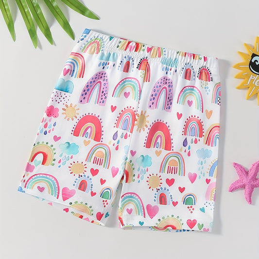 Rainbow Clouds Print Girls Bike Shorts Under Shorts Casual Outwear