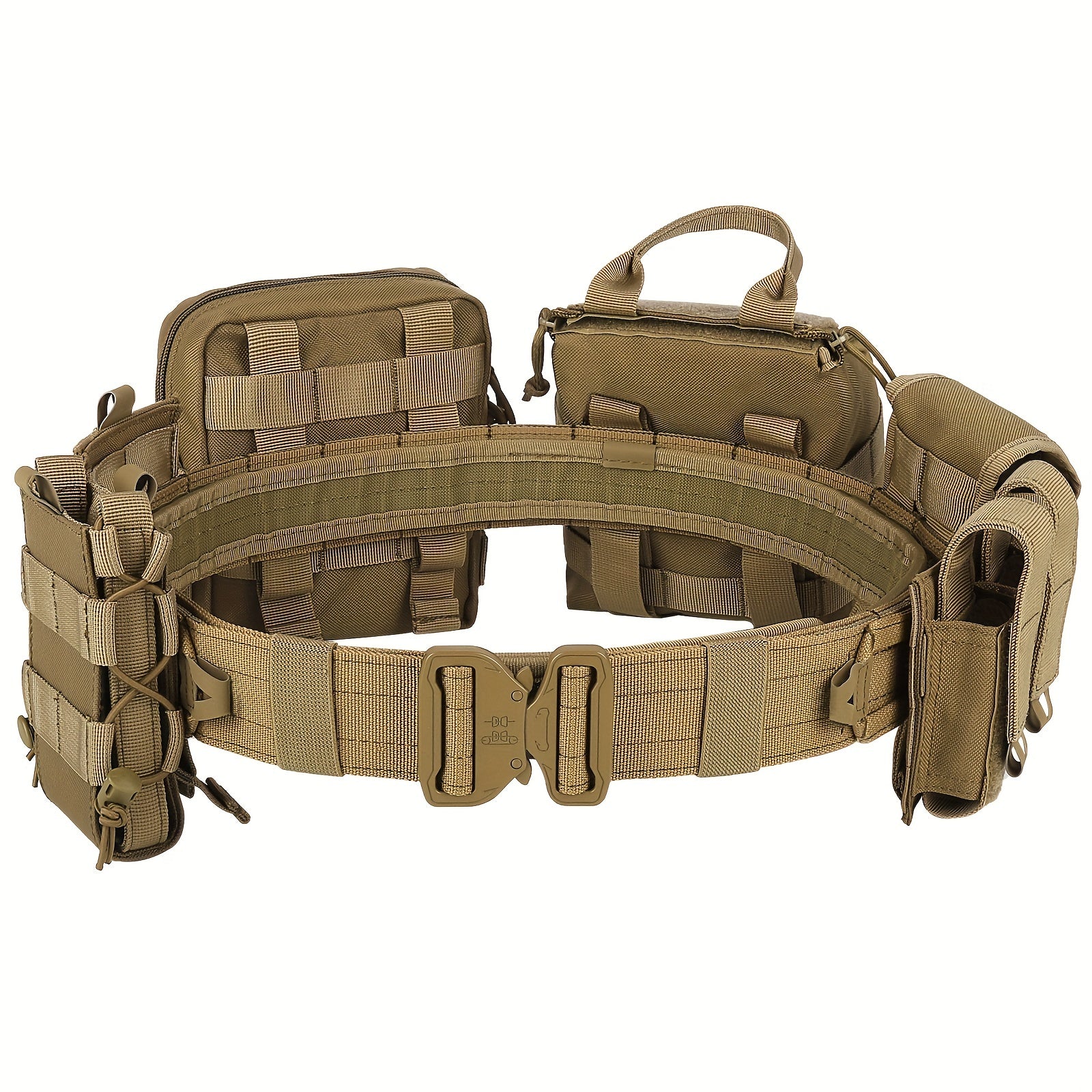 8pcs Molle Battle Belt Utility Belt w/ Pouches, Quick Release Trigger