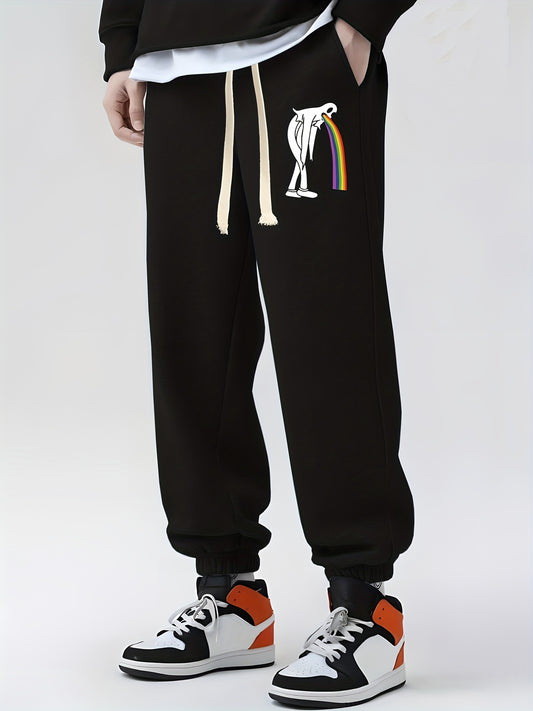 Funny Sheet Ghost Vomiting Rainbow Print Drawstring Sweatpants Loose Fit Pants