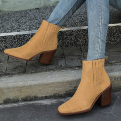 Chunky Heeled Ankle Boots Square Toe Casual Shoes