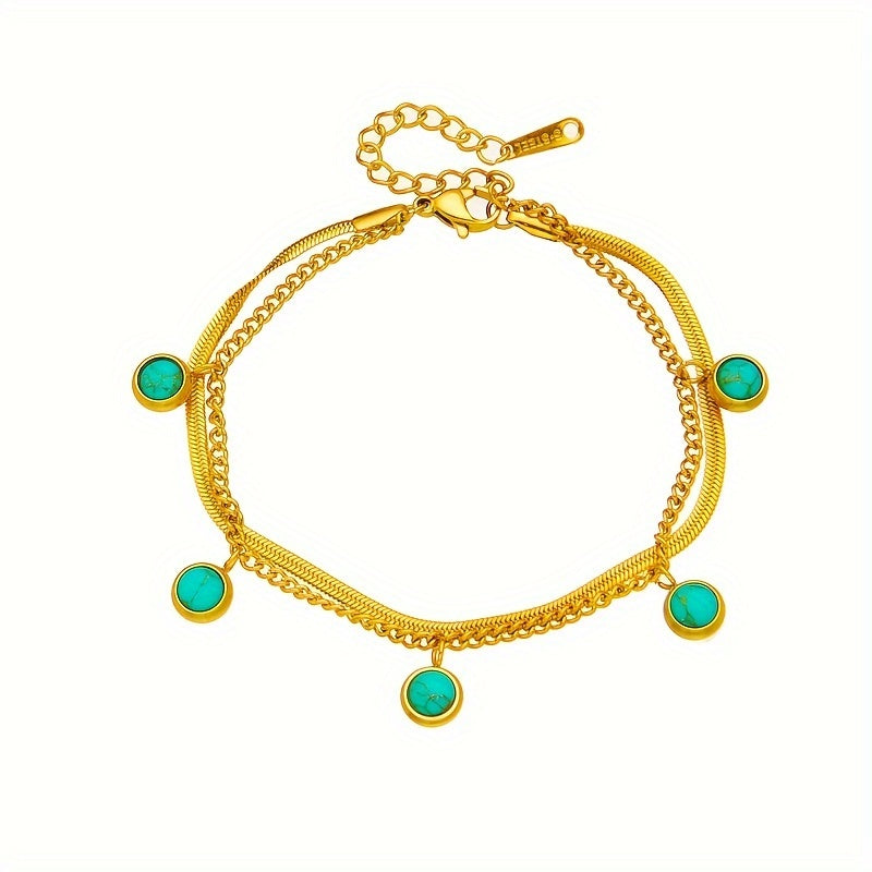 Stainless Steel Turquoise Pendant Bracelet - Women's Party Jewelry