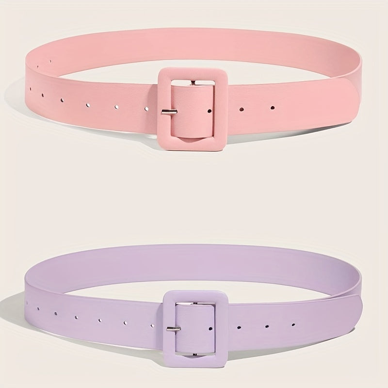 Candy PU Belt Square Pin Buckle Pink & Purple Wide Belt For Women