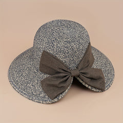 Wide Brim Straw Sun Hat with Bow for UV Protection