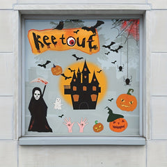 2pcs Halloween Wall Stickers Moon Castle Bat Pumpkin Spider Web Window Sticker