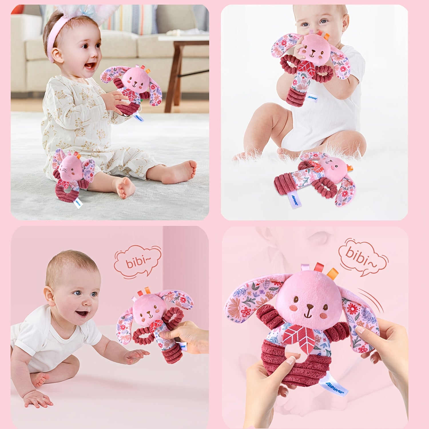 Plush Elephant and Rabbit Tambourine Toy