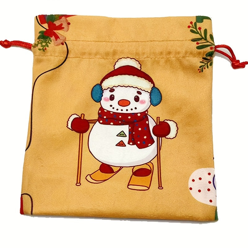 Snowman Train Pattern Drawstring Bags Gift Packaging Bag Handbag