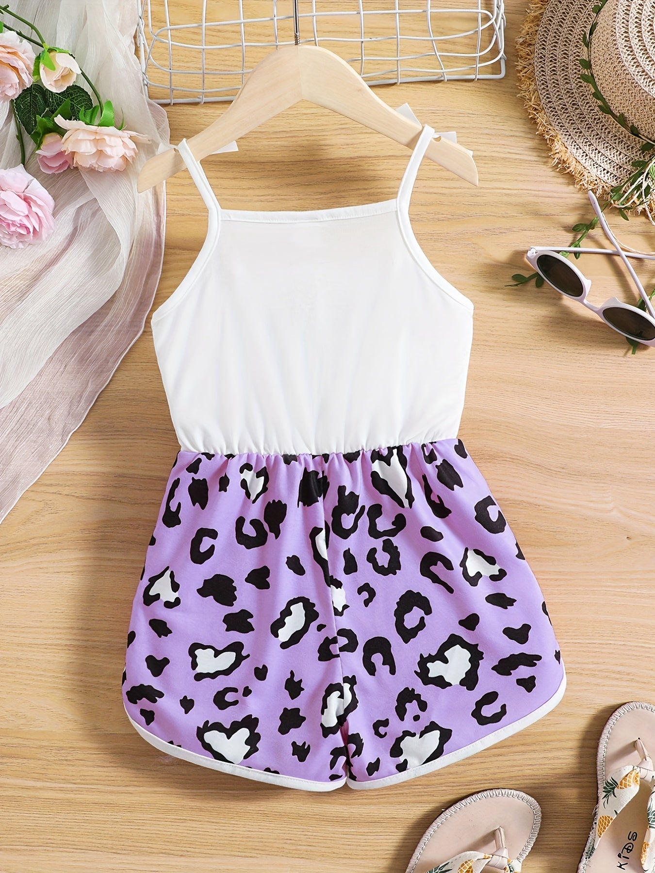 Toddler Girls Heart Leopard Cami Jumpsuit Romper Summer Clothes