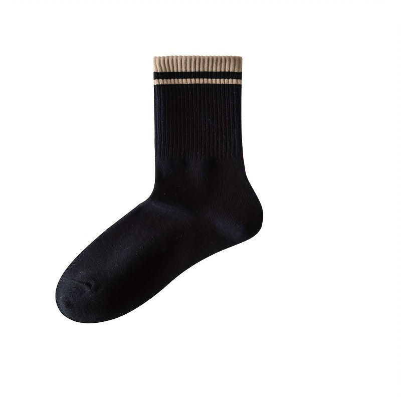 5 Pairs Striped Trim Socks Comfy & Breathable Women's Stockings
