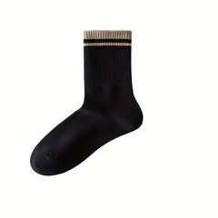 5 Pairs Striped Trim Socks Comfy & Breathable Women's Stockings