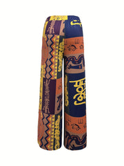 Boho Patchwork Print Wide Leg Trousers