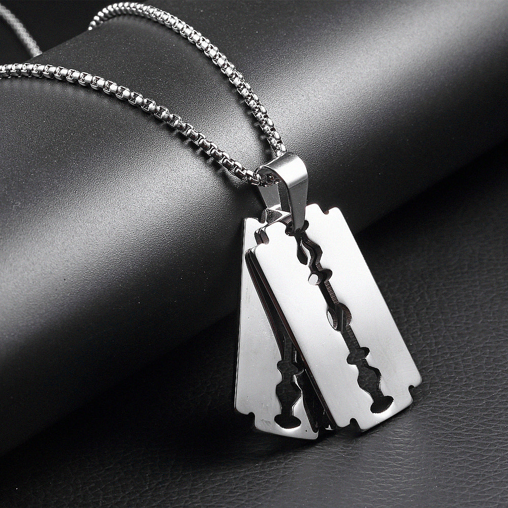 Men's Punk Jewelry Razor Blade Pendant Necklace