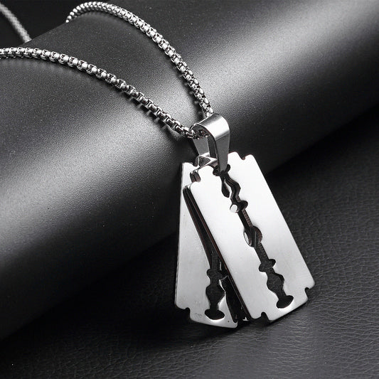 Men's Punk Jewelry Razor Blade Pendant Necklace