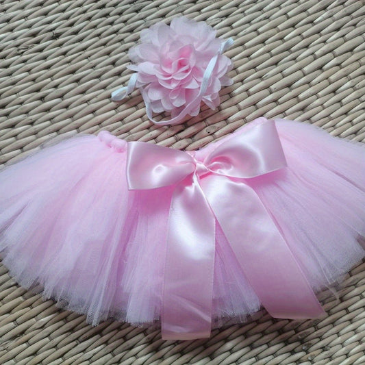 Newborn Baby Girls Tutu Skirt Headband Set Flower Hairband Infant Toddler Dress