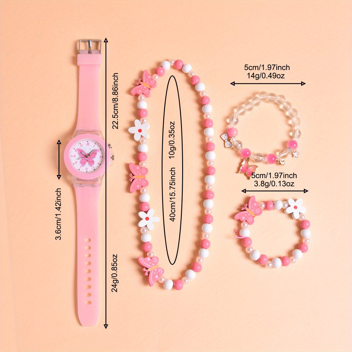 4pcs Butterfly Watch Set + Beaded Bracelet Accessory